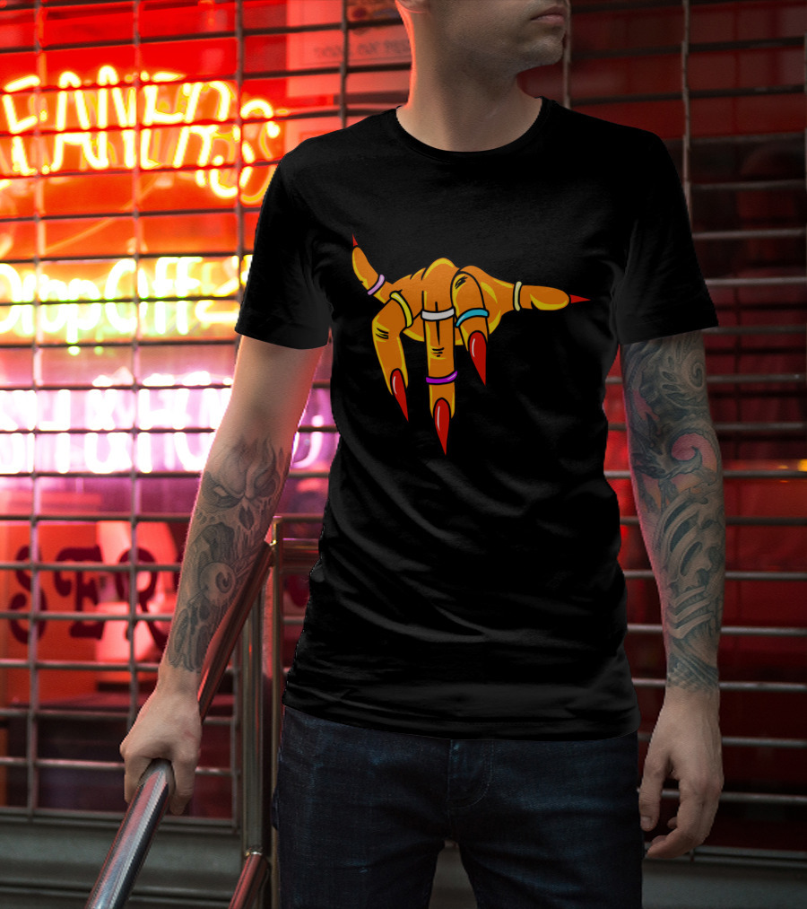 Neon Clawed Hand With Colored Rings Girl Gauntlet T-Shirt