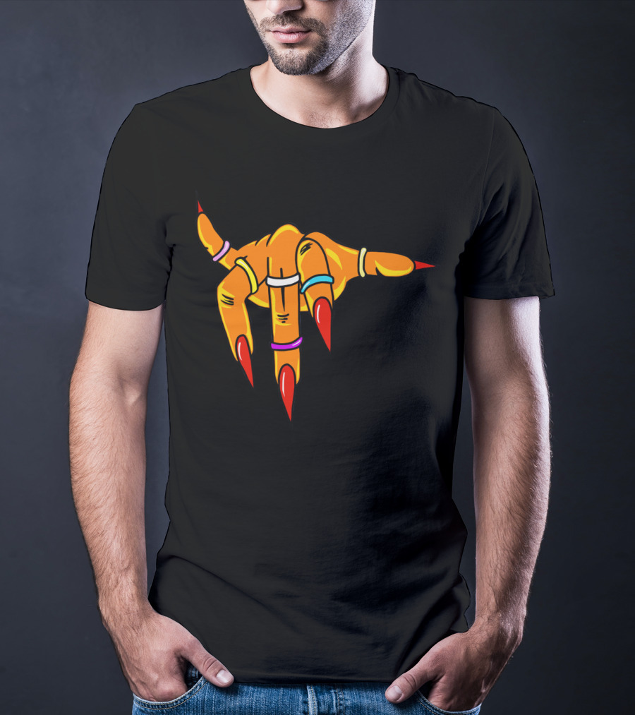 Neon Clawed Hand With Colored Rings Girl Gauntlet T-Shirt