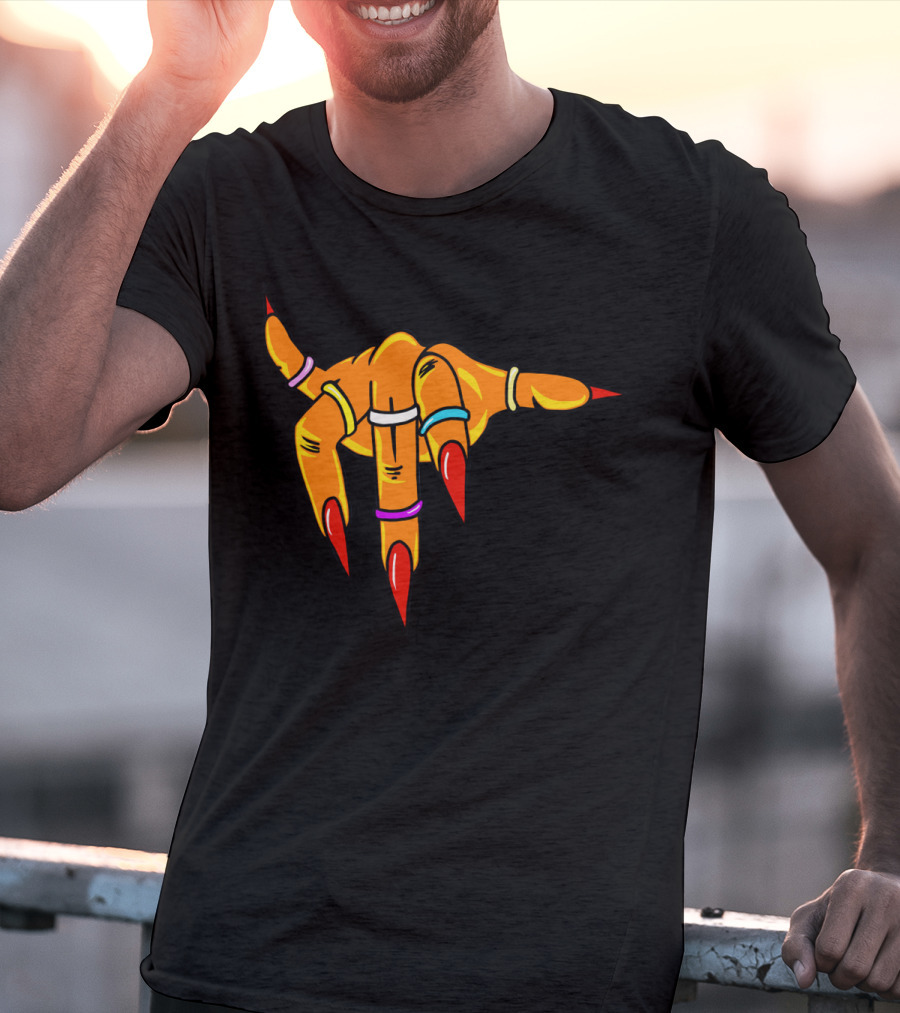 Neon Clawed Hand With Colored Rings Girl Gauntlet T-Shirt