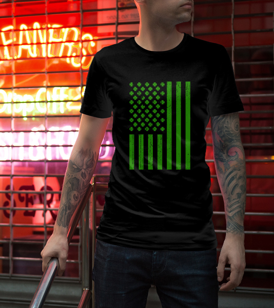Happy St. Patrick's Day Shamrock American Flag Irish T-Shirt