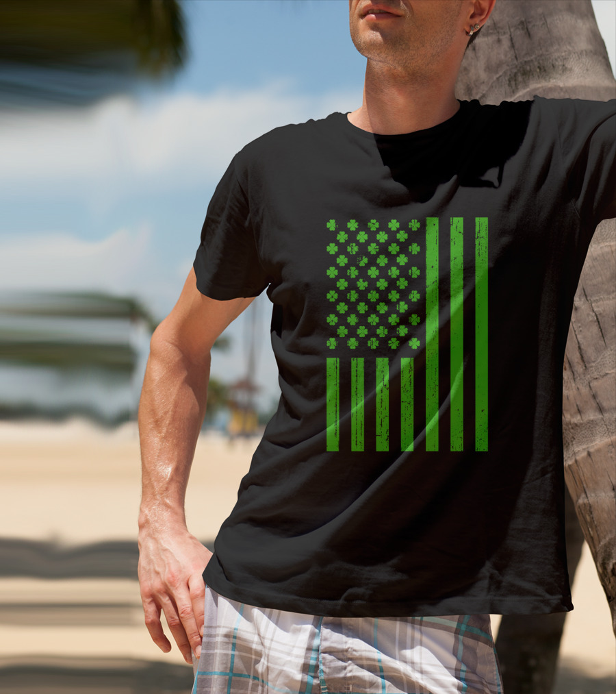 Happy St. Patrick's Day Shamrock American Flag Irish T-Shirt