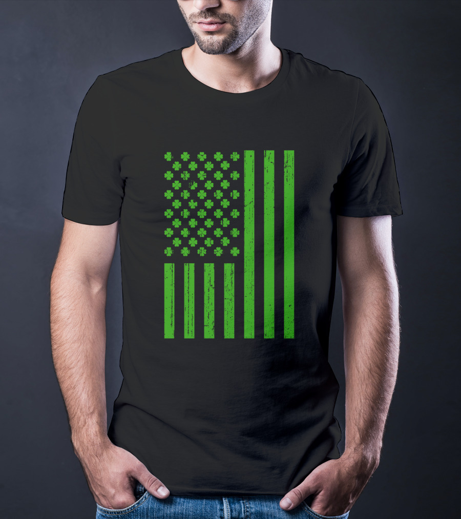 Happy St. Patrick's Day Shamrock American Flag Irish T-Shirt
