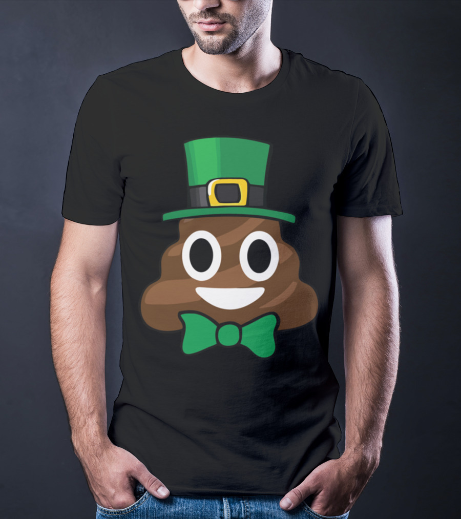 Leprechaun Poop Emoji With Green Bow Tie Funny St Patricks Day T-Shirt