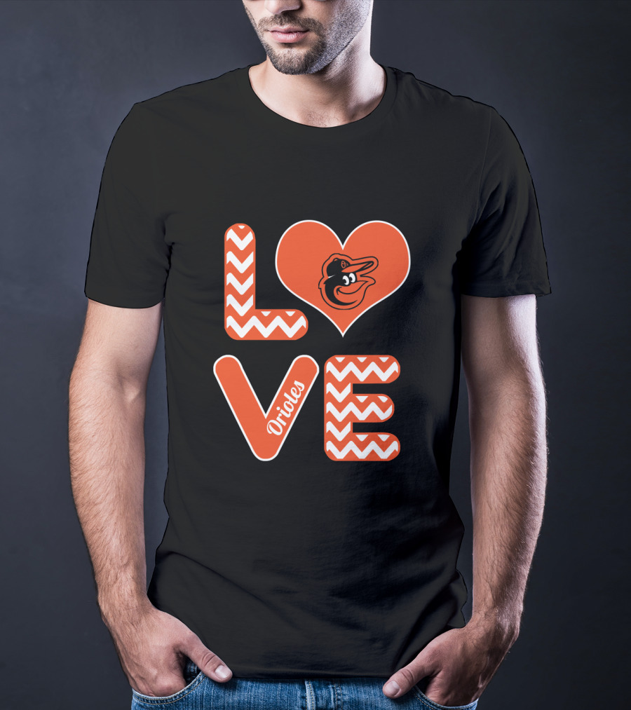 Love Orioles Heart Chevron Pattern Baseball Fans Baltimore T-Shirt