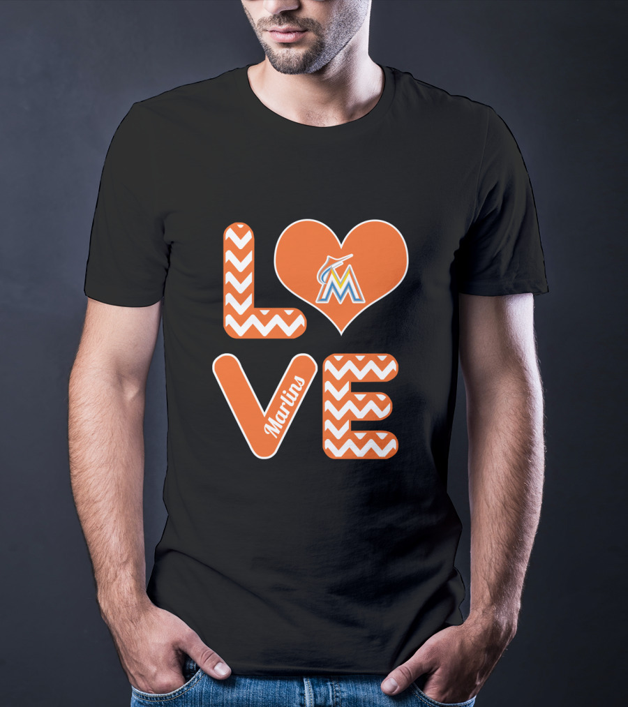 Love Marlins Heart Pattern Miami Baseball Fans T-Shirt