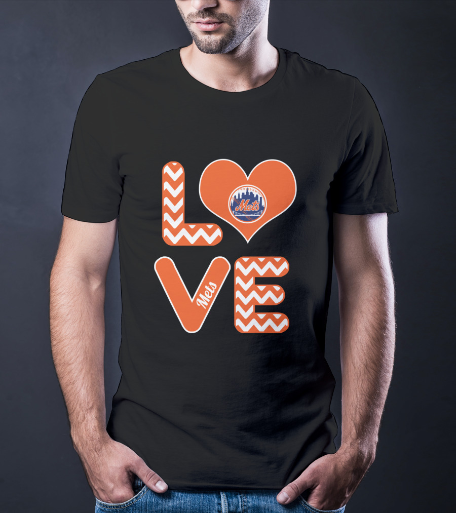 Love New York Mets Chevron Heart Logo Fans Baseball T-Shirt