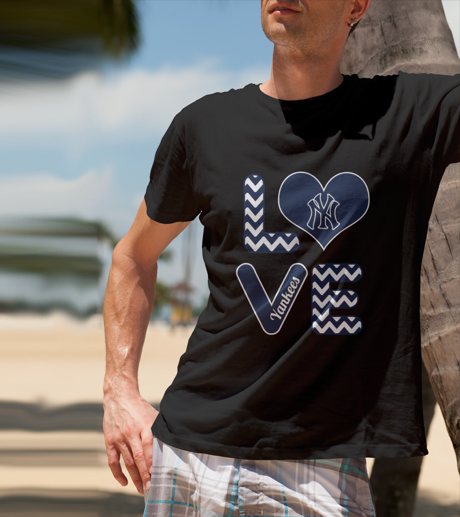 Love For New York Yankees Baseball Fans With Iconic Heart And Chevron T-Shirt
