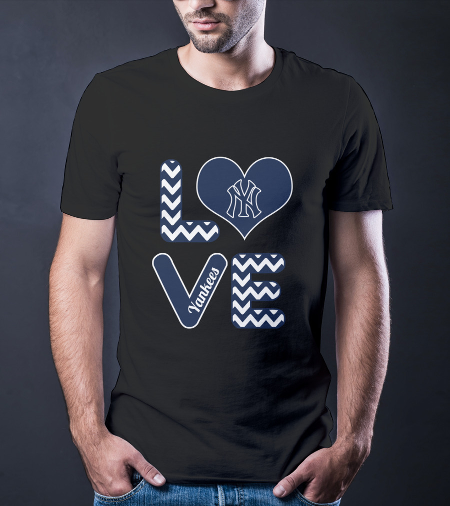 Love For New York Yankees Baseball Fans With Iconic Heart And Chevron T-Shirt