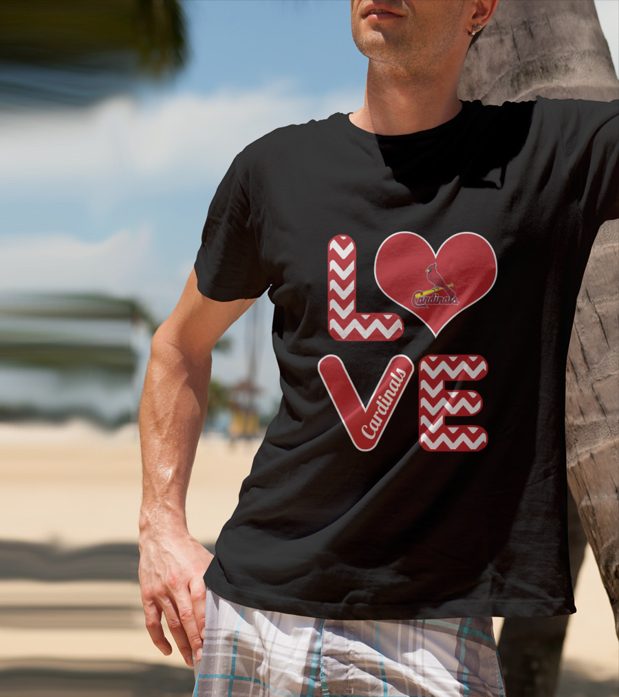 Love Cardinals Baseball Fans St Louis Zigzag Heart T-Shirt