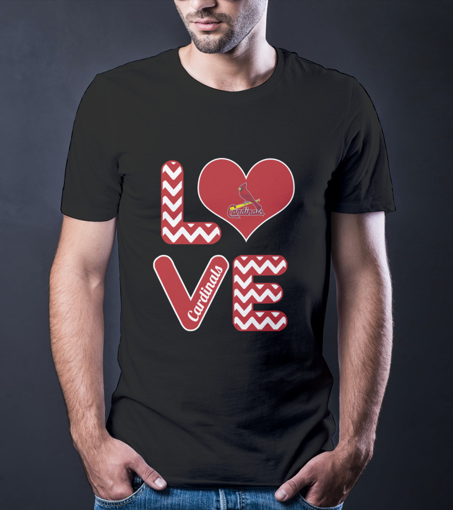 Love Cardinals Baseball Fans St Louis Zigzag Heart T-Shirt