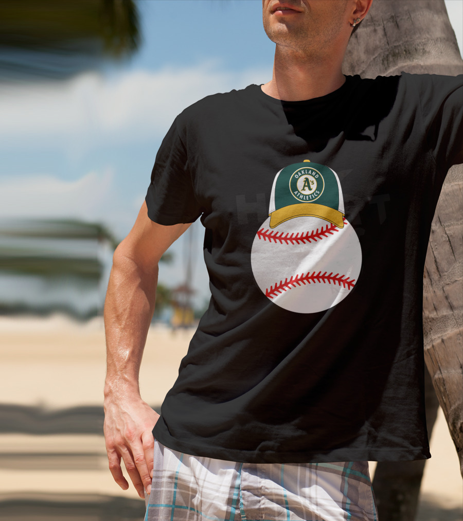 Oakland Athletics Baseball With Mickey Mouse Ears Hat T-Shirt