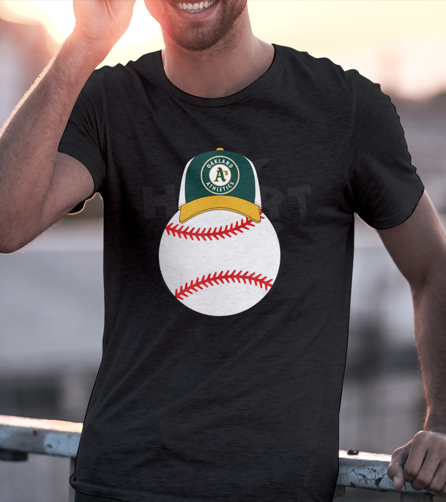Oakland Athletics Baseball With Mickey Mouse Ears Hat T-Shirt