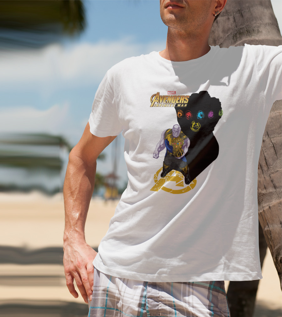 Avengers Infinity War Thanos With Gauntlet And Infinity Stones Shadow Marvel T-Shirt