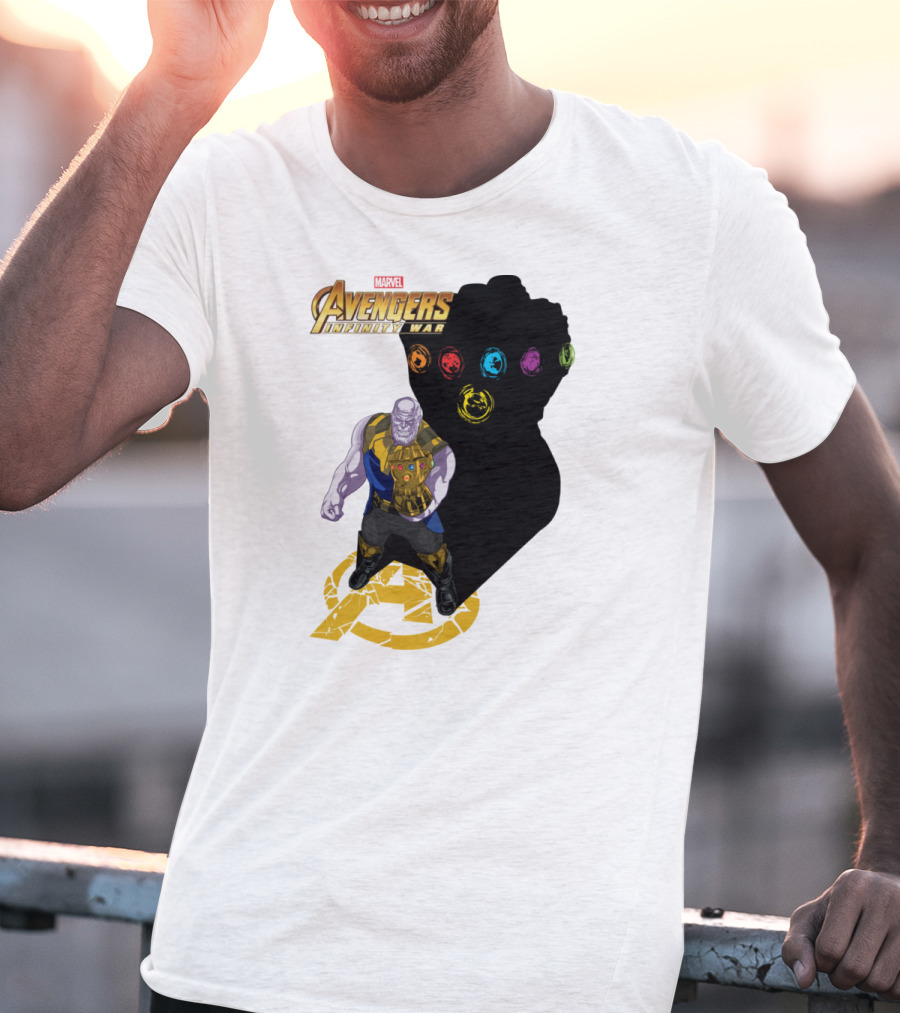 Avengers Infinity War Thanos With Gauntlet And Infinity Stones Shadow Marvel T-Shirt