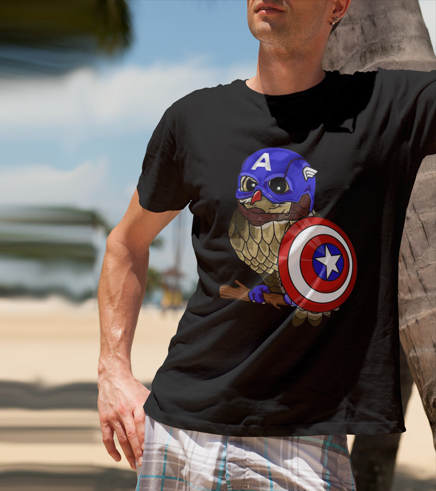 Captain America Owl Holding Shield Owlvengers Crossover T-Shirt