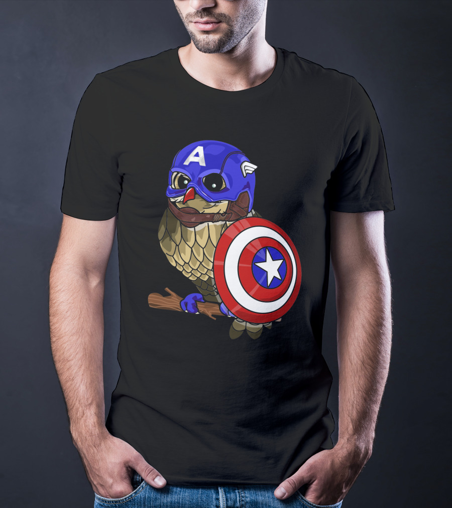 Captain America Owl Holding Shield Owlvengers Crossover T-Shirt