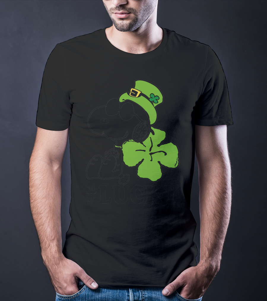 #Lucky Snoopy St. Patrick's Day Clover Hat Peanuts T-Shirt