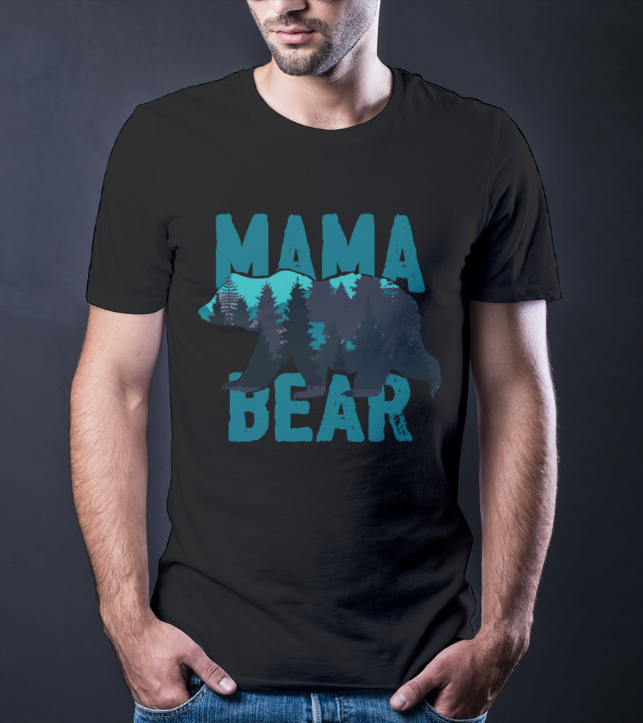 Mama Bear Silhouette With Mountain And Forest Scene T-Shirt