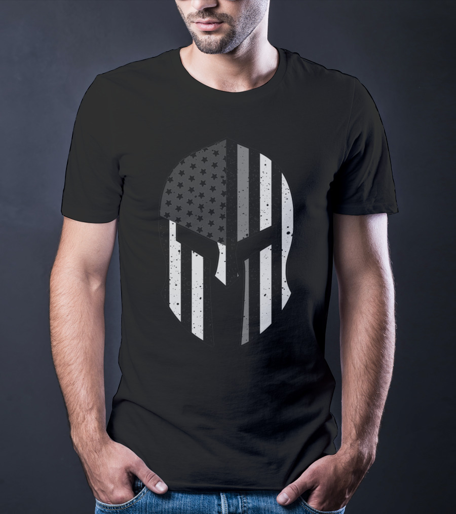 USA Flag Warrior Helmet Thin Gray Line Corrections Officer T-Shirt