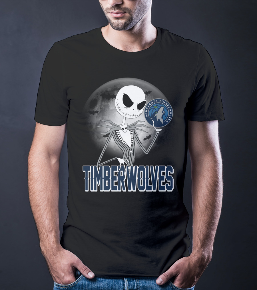 Timberwolves Halloween Jack Skellington Moon Minnesota Timberwolves Fans T-Shirt