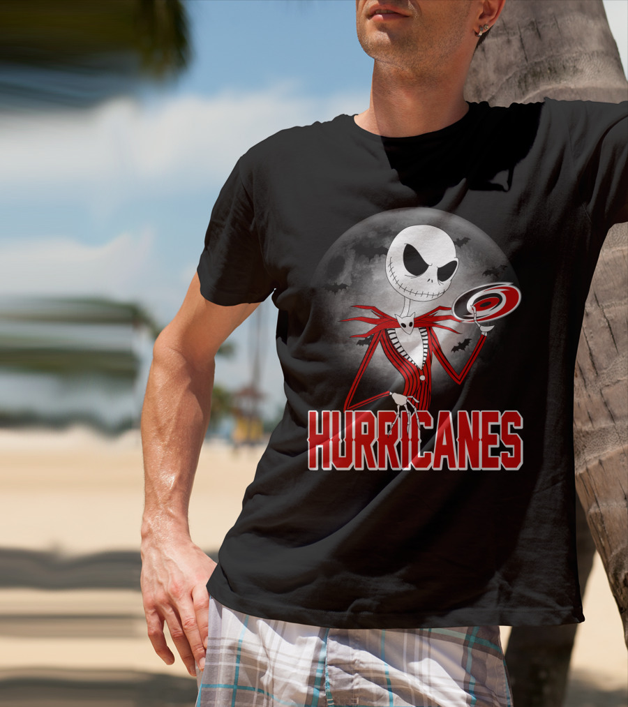 Jack Skellington Carolina Hurricanes Halloween Moon T-Shirt
