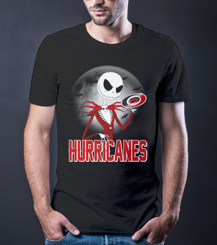 Jack Skellington Carolina Hurricanes Halloween Moon T-Shirt