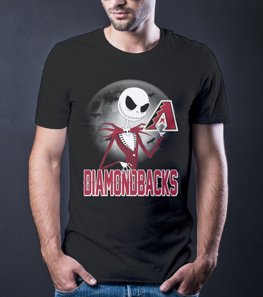 Jack Skellington Halloween Arizona Diamondbacks Moon And Bats T-Shirt