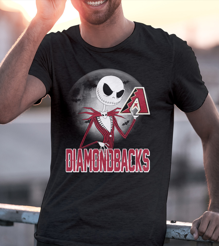 Jack Skellington Halloween Arizona Diamondbacks Moon And Bats T-Shirt