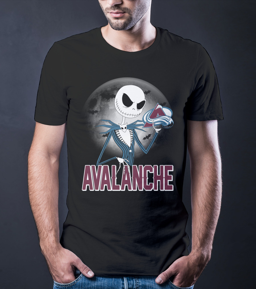 Jack Skellington Halloween Colorado Avalanche Logo Moon Background T-Shirt