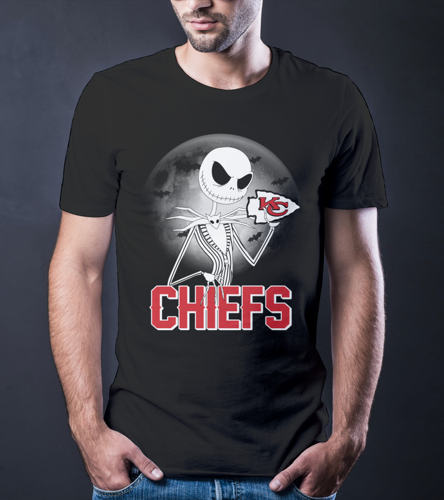 Jack Skellington Kansas City Chiefs Halloween Moon T-Shirt