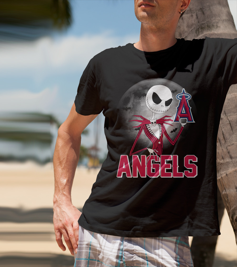 Jack Skellington Los Angeles Angels Halloween Moon Motif T-Shirt
