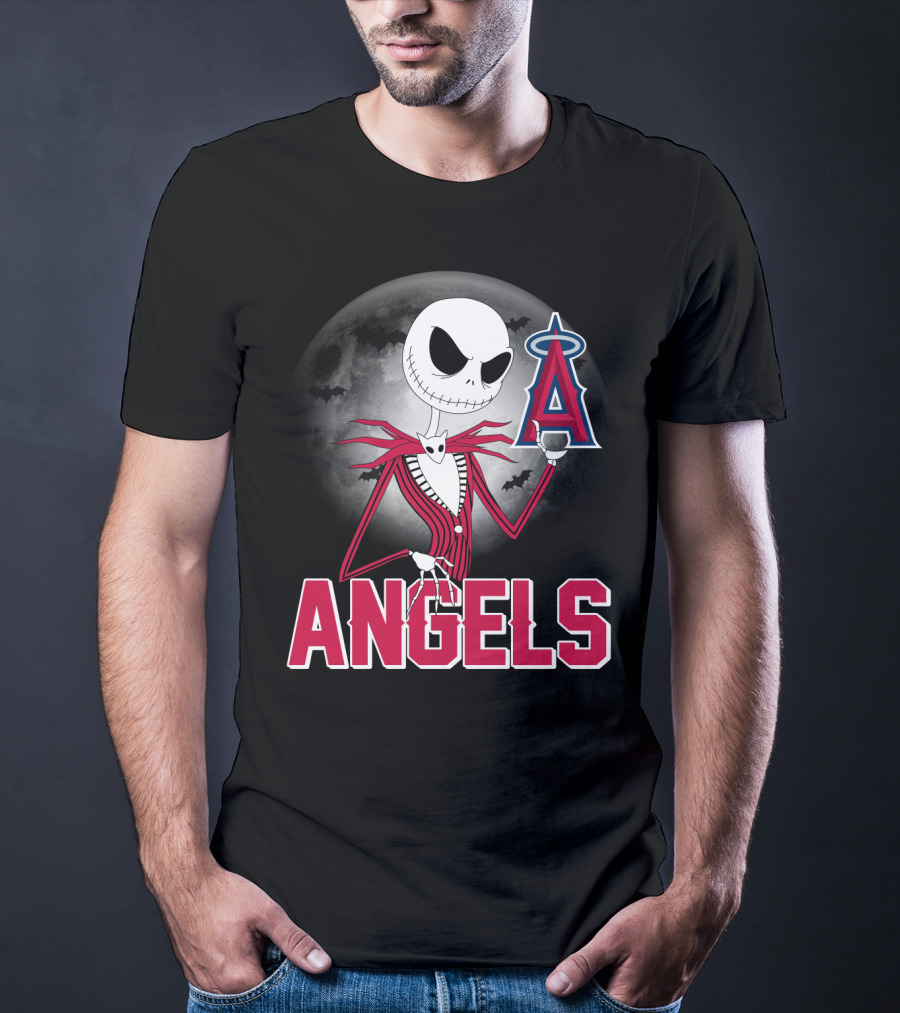 Jack Skellington Los Angeles Angels Halloween Moon Motif T-Shirt