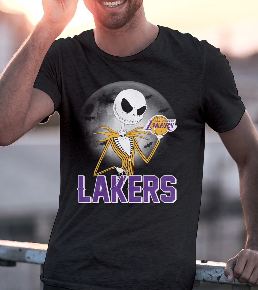 Jack Skellington Lakers Halloween Los Angeles Nba Crossover T-Shirt