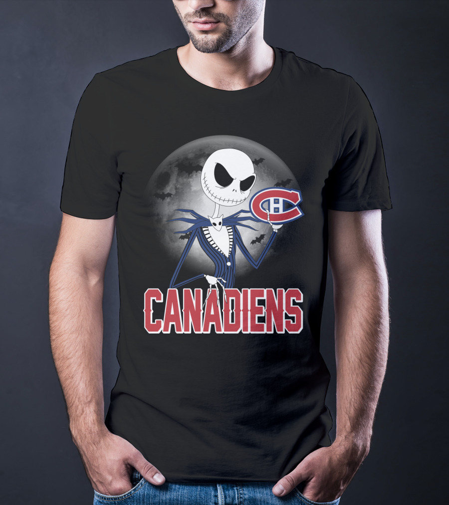 Jack Skellington Halloween Canadiens Logo Moon Background T-Shirt