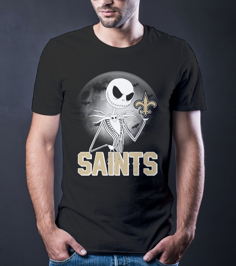 Jack Skellington Holding Fleur-De-Lis Halloween New Orleans Saints T-Shirt