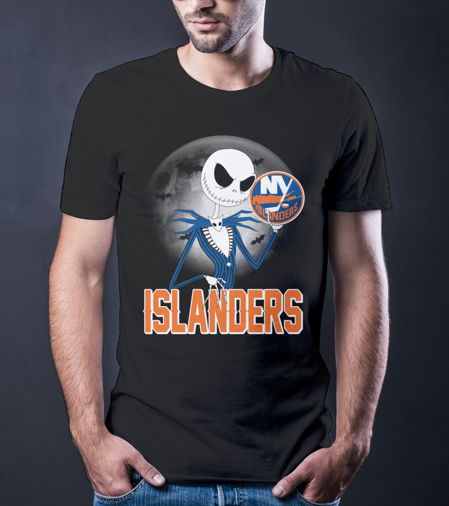 Jack Skellington Halloween NY Islanders Moon Background T-Shirt