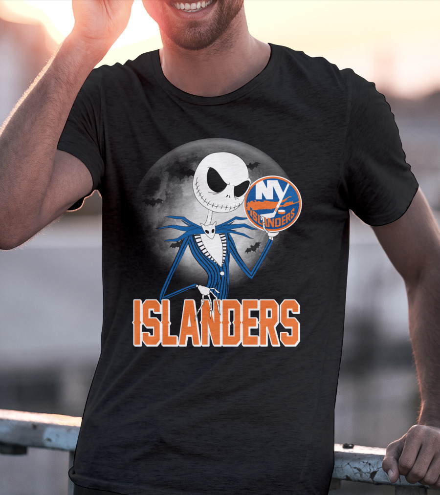 Jack Skellington Halloween NY Islanders Moon Background T-Shirt