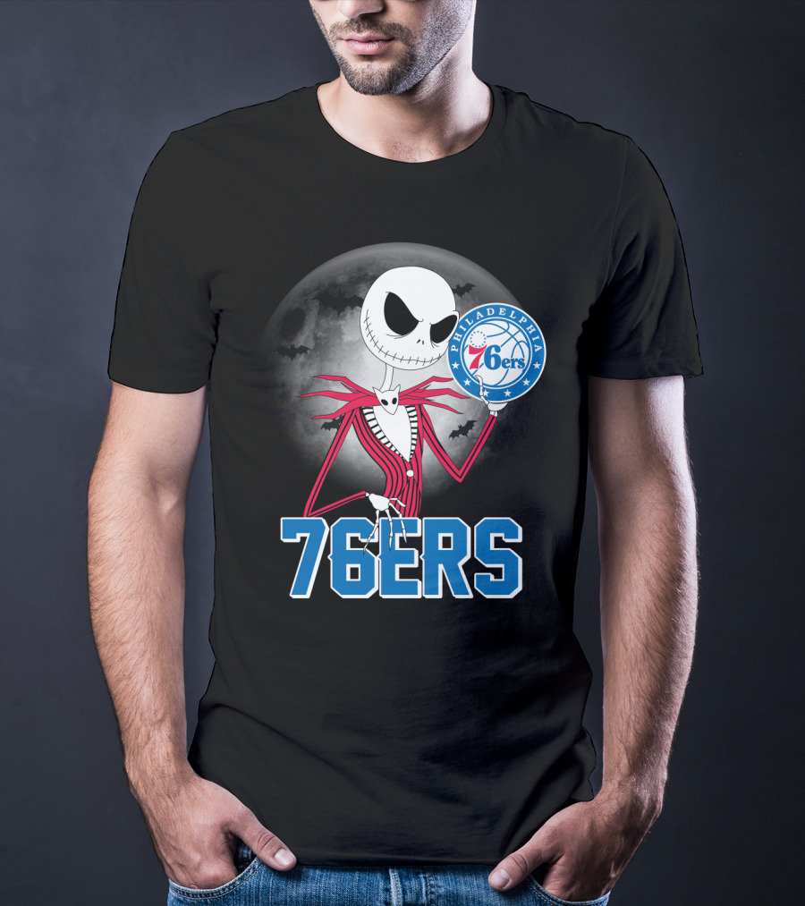 Jack Skellington Philadelphia 76ers Halloween Moon T-Shirt