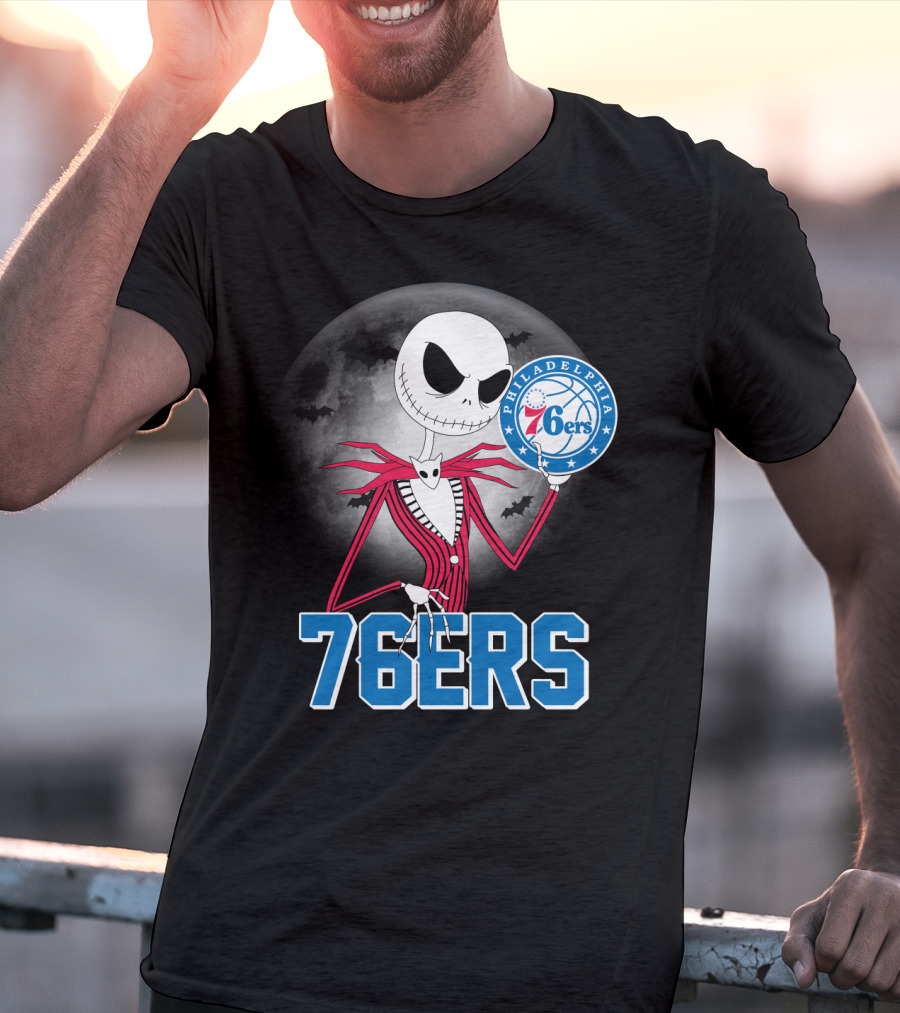 Jack Skellington Philadelphia 76ers Halloween Moon T-Shirt