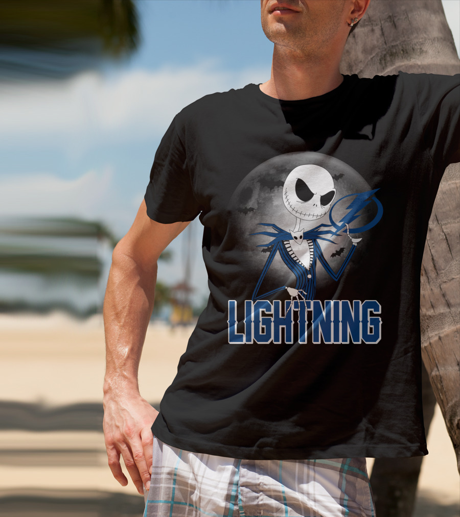 Jack Skellington Tampa Bay Lightning Halloween Moon Scene T-Shirt