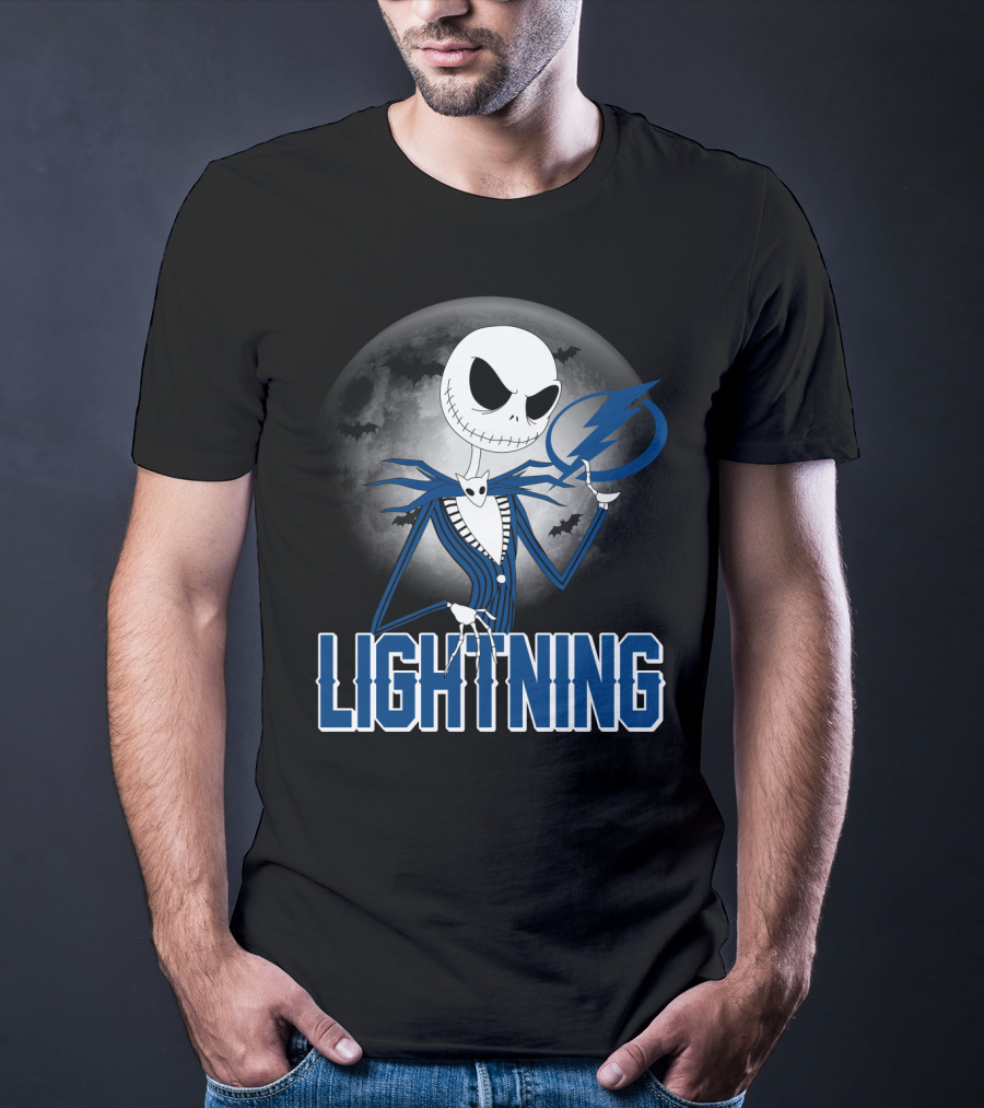 Jack Skellington Tampa Bay Lightning Halloween Moon Scene T-Shirt
