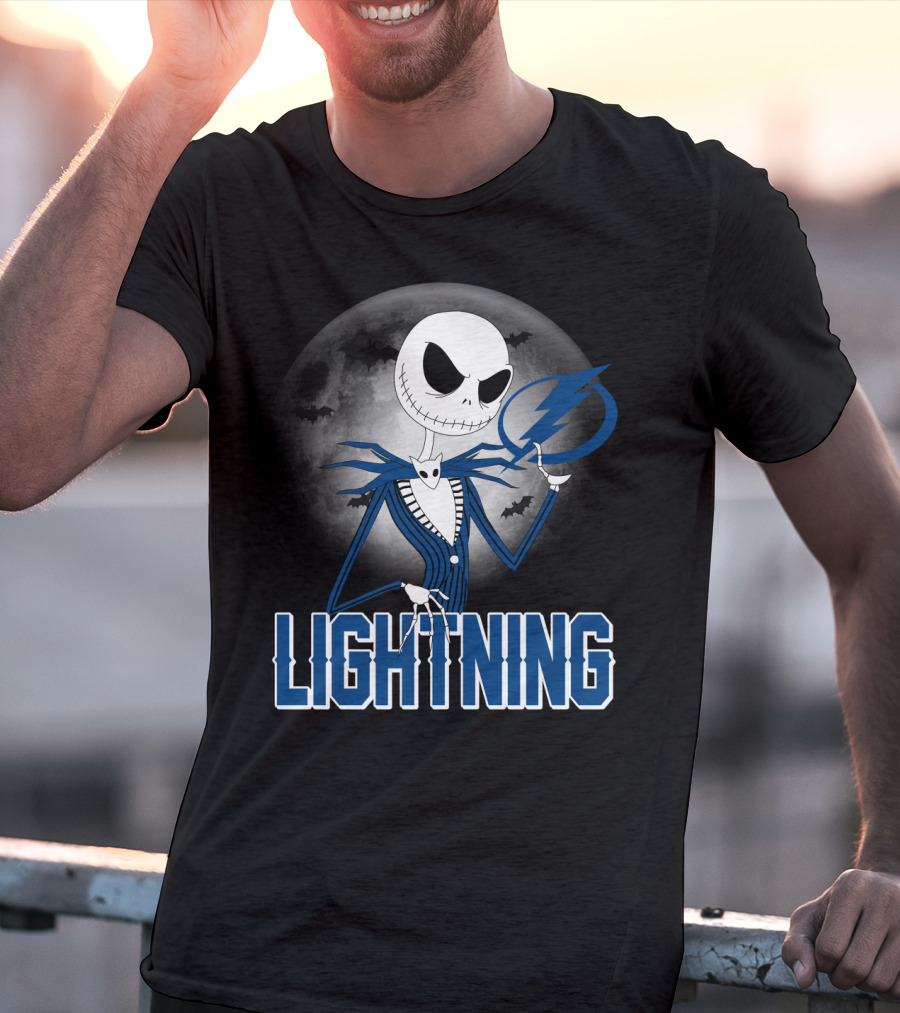 Jack Skellington Tampa Bay Lightning Halloween Moon Scene T-Shirt
