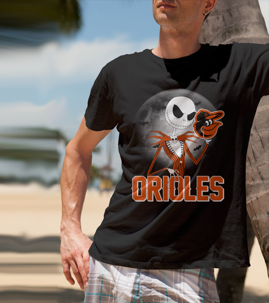 Jack Skellington Halloween Orioless Moon Bat T-Shirt