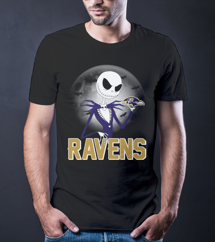 Jack Skellington Baltimore Ravens Halloween Moon Ravens T-Shirt