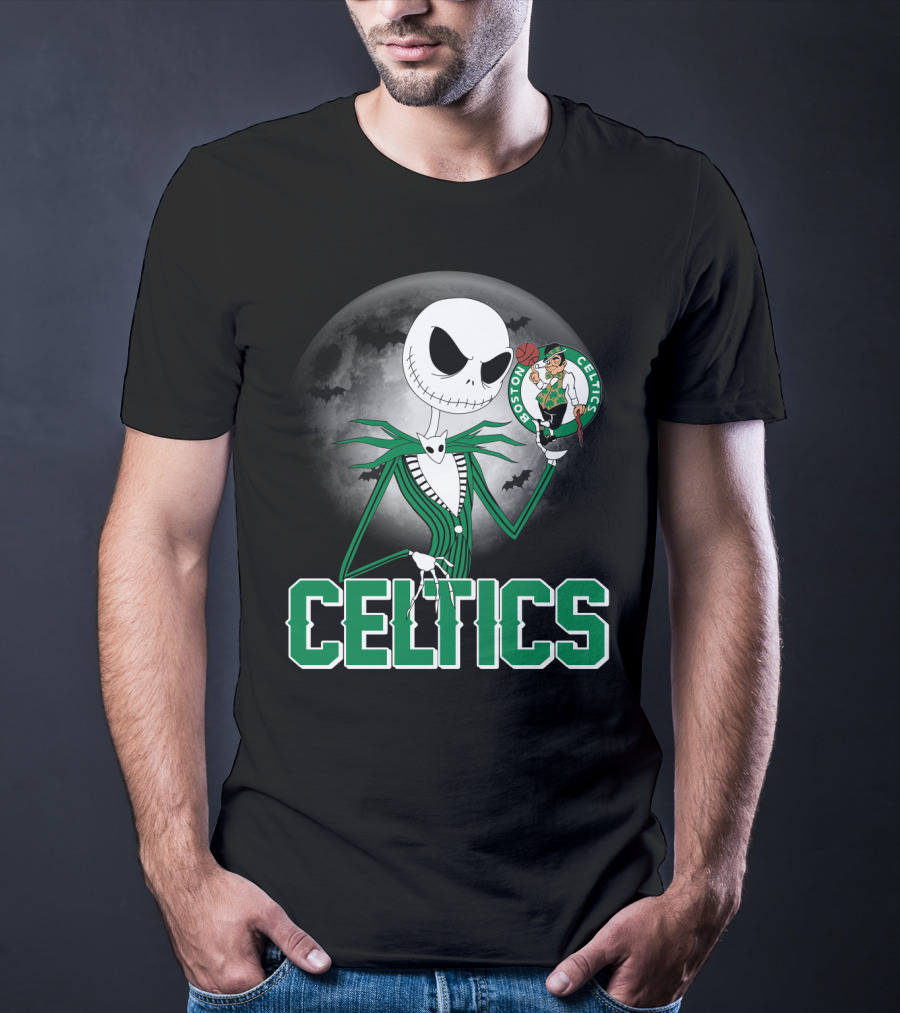 Celtics Jack Skellington Halloween Boston Celtics Moon And Bats T-Shirt