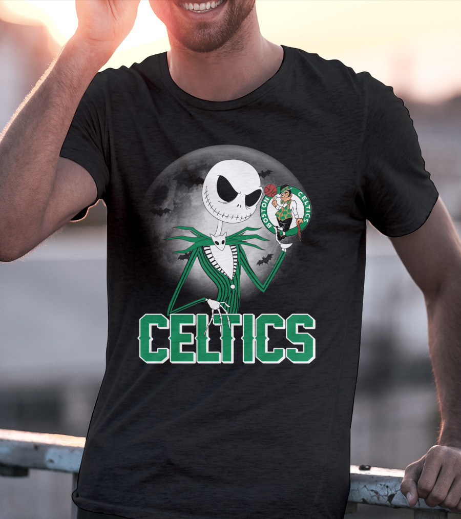 Celtics Jack Skellington Halloween Boston Celtics Moon And Bats T-Shirt
