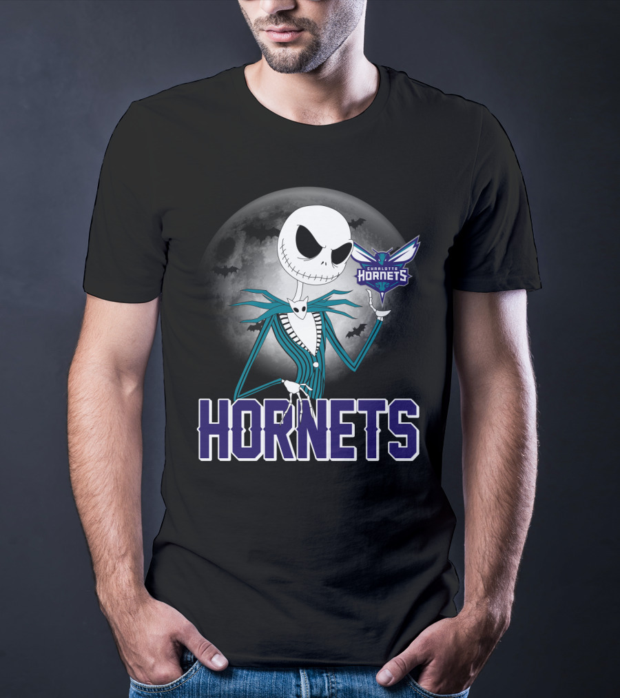 Jack Skellington Halloween Charlotte Hornets Moon Bats T-Shirt