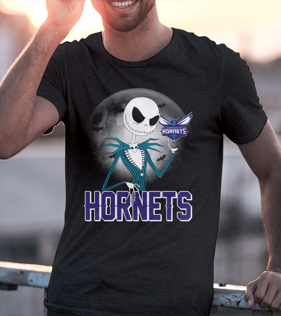 Jack Skellington Halloween Charlotte Hornets Moon Bats T-Shirt