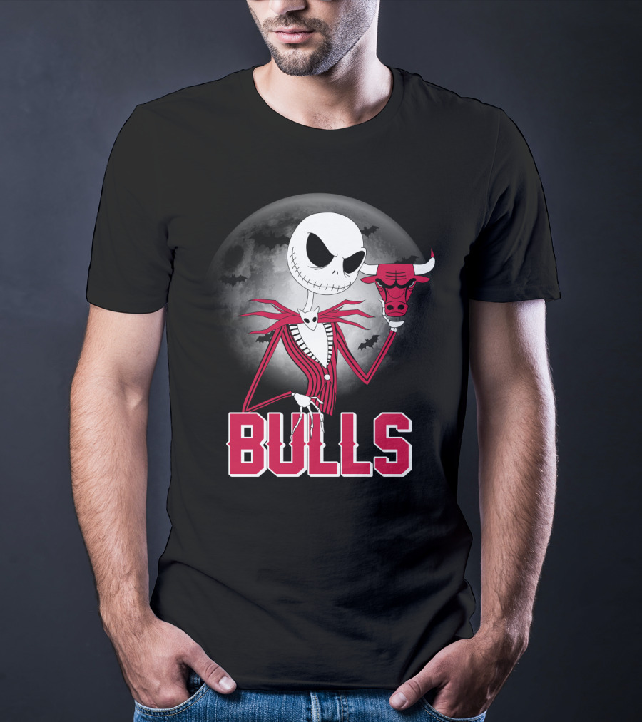 Jack Skellington Halloween Bulls Moon Chicago T-Shirt