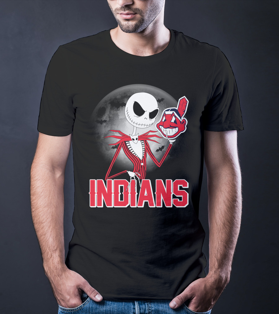 Jack Skellington Halloween Moon Cleveland Indians T-Shirt